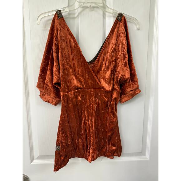Yagi Large Velvet Velour Fairy Whimsical Witchy Punk Blouse Y2K orange blouse - Picture 3 of 8